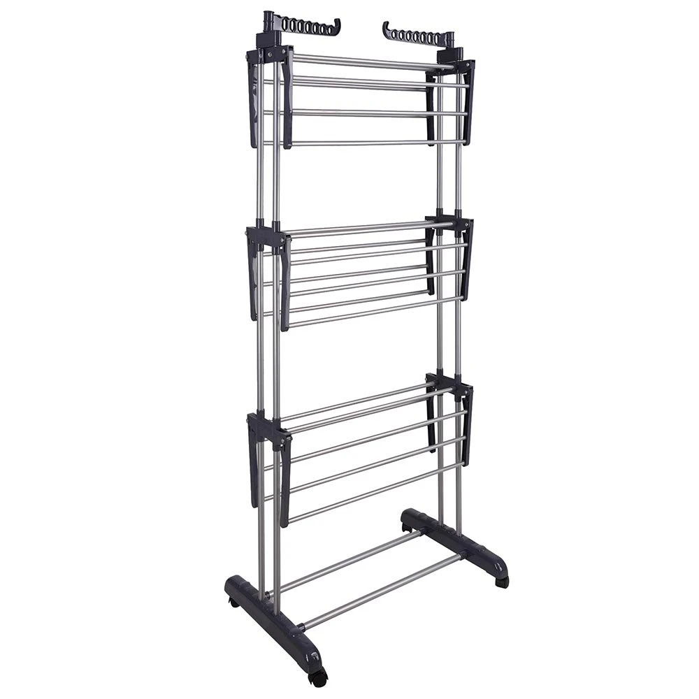 Foldable 3 Tier Clothes Drying Rack Rolling Collapsible Laundry Dryer Hanger Stand Rail Suitable for Indoor or Outdoor