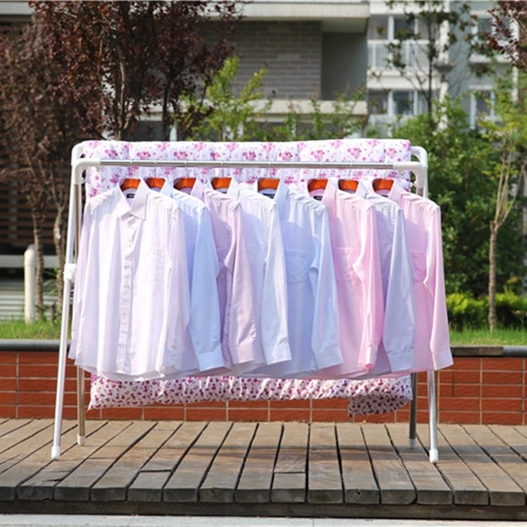 Home Usage Adjustable Rods Double Pole Folding Balcony Garment Laundry Clothes Drying Rod Rack