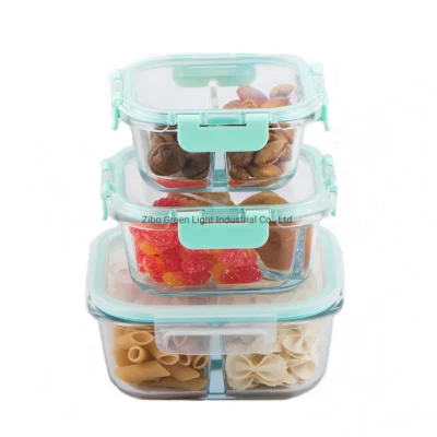 透明なプラスチックボックスで食べ物を新鮮に保つ四角いガラス製ランチボックス