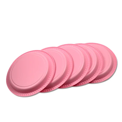 パーティー用品 ピンク PS プラスチック 180mm 7 インチ 使い捨てラウンドディナープレート